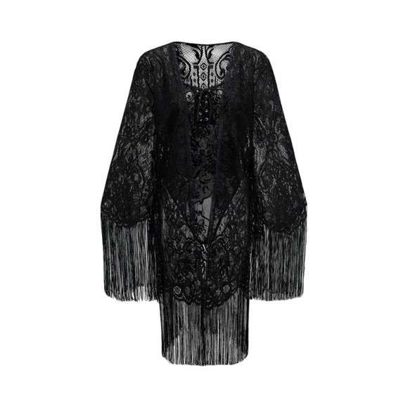 Gothic Floral 2 piece lace body suit and lace cover up (8/10 Large) - Picture 8 of 10